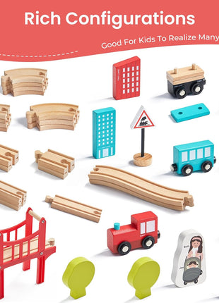Tiny Land 39 Pcs Wooden Train Set for Toddler with Wooden Tracks | Compatible with Major Brands, Expandable, Changeable Train Toy for 3 4 5 Years Old Girls & Boys, Great Birthday Gift