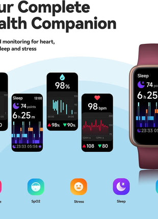Fitness Tracker Smart Watch, 1.47inch Color Screen, 100+ Sports, Purple | Heart Rate & Sleep Monitor, Pedometer/Step Counter, 3ATM Waterproof, Activity Tracker for Women and Men, Fitness Companion