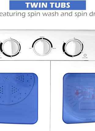 Giantex Portable Mini Compact Twin Tub Washing Machine 20lbs Washer Spain Spinner Portable Washing Machine, Blue+ White