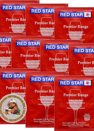 Red Star Premier Rouge Wine Yeast (10 Pack) - Great for Making Wine Cider Mead Kombucha at Home - 5 g Sachets - Saccharomyces cerevisiae - Sold by CAPYBARA Distributors Inc.