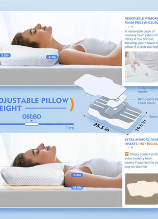 Cervical Pillow for Neck Pain Relief, Hollow Design Odorless Memory Foam Pillows with Cooling Case, Adjustable Orthopedic Bed Pillow for Sleeping, Support for Side Back Sleepers