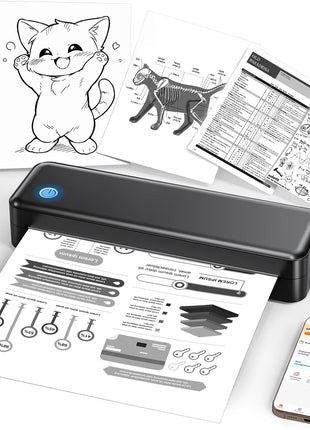 PEDOOLO Portable Printer Wireless for Travel, Inkless Thermal Printer Supports 8.5 x 11 Inch Thermal Paper, Bluetooth Compatible with iOS, Android, Laptop Includes 2 Rolls & 10 Sheets of Paper Kit