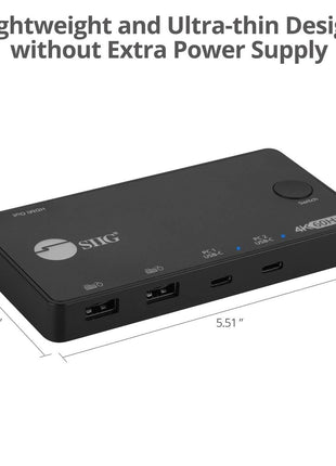 SIIG 2 Port USB-C KVM Switch - 2 Computers to 1 Monitor - 2X USB-A + 2X USB-C - Single 4K 60Hz HDMI, USB-C Bus Powered, Button Control, Thunderbolt 3 Compatible (CE-KV0B11-S1)