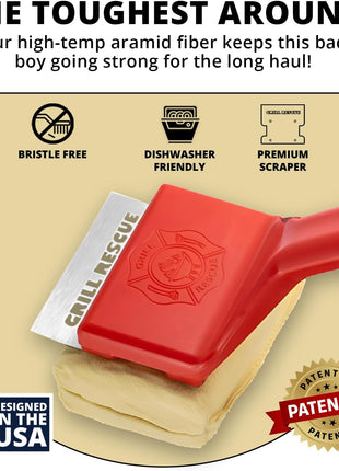 Grill Rescue BBQ Replaceable Cleaning Head, Bristle Free Grill Brush- Durable and Unique Grill Tools for Cast Iron or Stainless-Steel Grates, Barbecue Cleaner