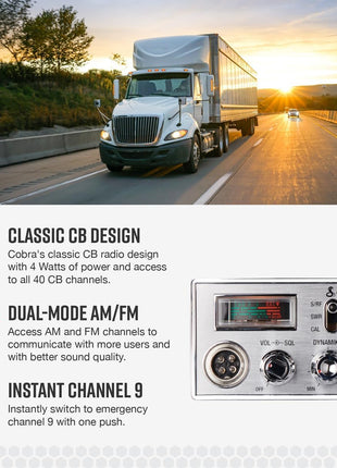 Cobra 29 LTD Classic AM/FM Professional CB Radio - Easy to Operate, Emergency Radio, Instant Channel 9, 4-Watt Output, Full 40 Channels, Adjustable Receiver and SWR Calibration, Black