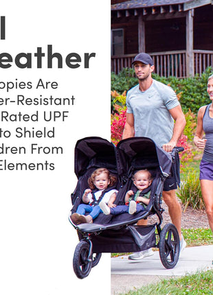 BOB Gear Revolution Flex 3.0 Duallie Jogging Stroller — Graphite Black | Versatile Double Jogger Stroller; All Terrain Stroller With Advanced Suspension & Air-Filled Tires; Car Seat Compatible