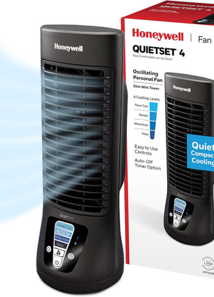 Honeywell QuietSet Personal Table Fan, Oscillating Personal Desk Fan with Quiet Operation, 4 Levels of Power and Sound, Black, HTF210B
