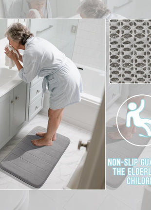 Yimobra Memory Foam Bath Mat, Super Soft Absorbent Bathroom Rug Non Slip, Quick Dry, Machine Washable Floor Carpet for Tub Shower, Home Decor Accessories, 24x17, Grey