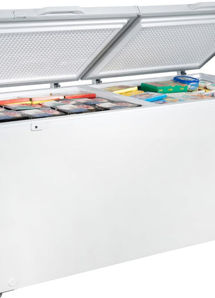 Hamilton Beach HBFRF2129 21 cu ft Double Door LID Garage-Ready Chest Freezer-White, Vinyl-Coated Baskets, Space-Saving Flat Back, Stay-Open, Front-Access Drain, for Storage, Hunting, Large Family