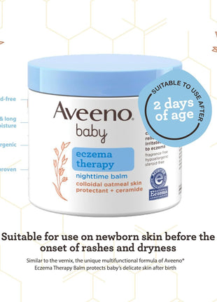 Aveeno Baby Eczema Therapy Nighttime Body Balm, Moisturizing Eczema Balm for Babies with Colloidal Oat & Ceramide, Soothes Dry, Itchy Skin, Hypoallergenic, Fragrance & Steroid Free, 11 oz