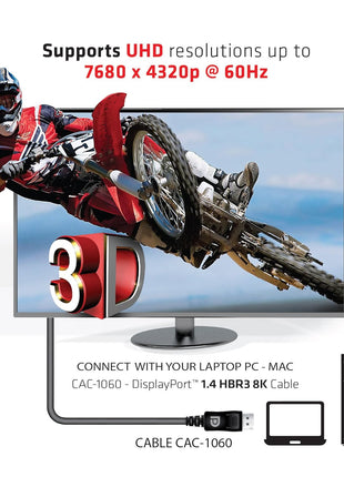 Club3D CAC-1060 VESA Certified DisplayPort to DisplayPort 1.4/Hbr3 M/M Cable DP 1.4 8K 60Hz 3m- 9.84ft | 32.4 Gbps bandwidth, male-to-male connectors, 28 AWG, CE & RoHS compliant, 2-year warranty