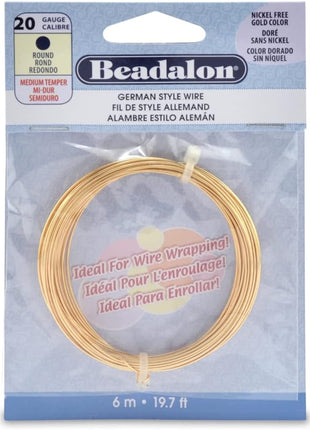Beadalon German Style Wrapping Wire, Round, Gold Color, 20 Gauge, 6 m / 19.7 ft