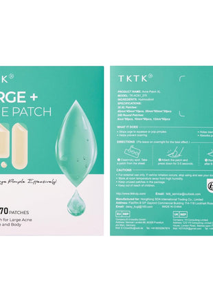 TKTK Hydrocolloid Bandages, 45 x 45 mm Large Pimple Patches for Face, XL Acne Patches for Body, Back, Forehead, Cheek Zit Breakouts, Big Hydrocolloid Patch (Square, Strip, Dot 5 Sizes 270 Count)