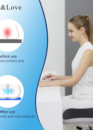 Memory Foam Seat Chair Cushion for Relieves Back Sciatica Pain Tailbone Pain Coccyx Degenerating Disc Orthopedic Osteoarthritis Prostate Cushion Low Back Pain Cushion Hip Shaping (Dark Gray)