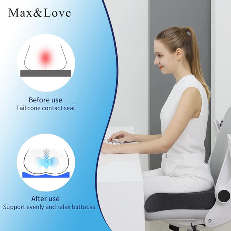 Memory Foam Seat Chair Cushion for Relieves Back Sciatica Pain Tailbone Pain Coccyx Degenerating Disc Orthopedic Osteoarthritis Prostate Cushion Low Back Pain Cushion Hip Shaping (Dark Gray)
