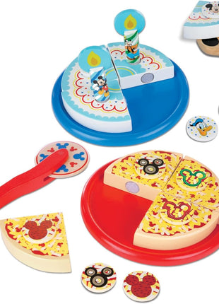 Melissa & Doug Mickey Mouse Wooden Pizza and Birthday Cake Set (32 pcs) - Play Food