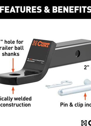 CURT Manufacturing 45032 Class III 2 inch Ball Mount, Packaged with Pin and Clip