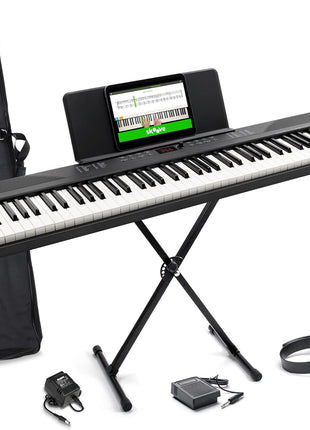 Alesis 88 Key Keyboard Piano with 480 Sounds, Speakers, USB MIDI, Carry-Bag, Stand, Headphones, Pedal and Piano Lessons for Beginners