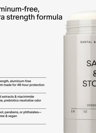 Salt & Stone Aluminum-Free Deodorant, Women & Men Santal & Vetiver 2.6 oz | Extra Strength 48 Hour Protection, Gender Neutral Scent, Made with Niacinamide, Spirulina, Magnesium & Antioxidants