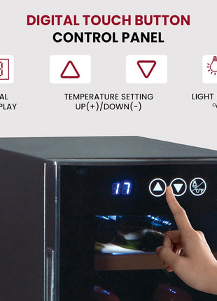 Koolatron Deluxe 12 Bottle Wine Cooler with Beech Wood Racks, Black, Thermoelectric Wine Fridge, 1 cu. ft. Freestanding Wine Refrigerator, Red, White and Sparkling Wine Storage for Kitchen or Home Bar