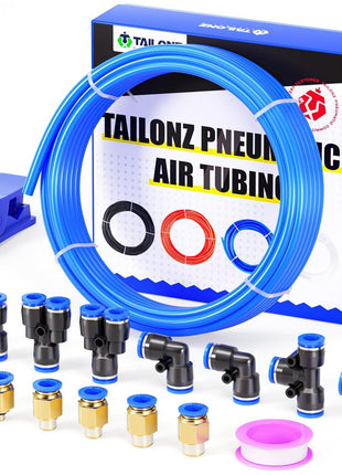 TAILONZ PNEUMATIC Blue 6mm OD 4mm ID Polyurethane PU Air Hose Pipe Tube Kit 10 Meter 32.8ft