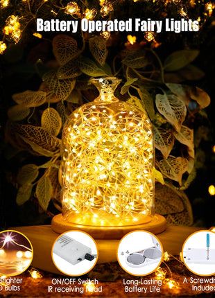 6 Pack Fairy Lights Battery Operated with Timer 2PCS Remote - 6.5ft 20LED Warm White Twinkle Lights Waterproof Silver Wire Fireflies Lights DIY Mason Jar Wedding Party Christmas Centerpiece Table Deco