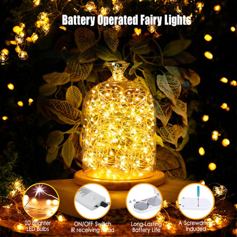 6 Pack Fairy Lights Battery Operated with Timer 2PCS Remote - 6.5ft 20LED Warm White Twinkle Lights Waterproof Silver Wire Fireflies Lights DIY Mason Jar Wedding Party Christmas Centerpiece Table Deco