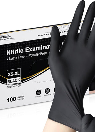 Schneider Gloves Disposable Latex Free, Black Nitrile Gloves Medium Powder Free for Medical, Cooking, Cleaning, Food Prep