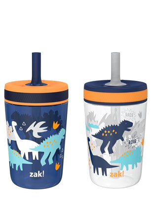 Zak Designs Kelso Toddler Cups For Travel or At Home, 15oz 2-Pack Durable Plastic Sippy Cups With Leak-Proof Design is Perfect For Kids (DinoRoar, Zaksaurus)