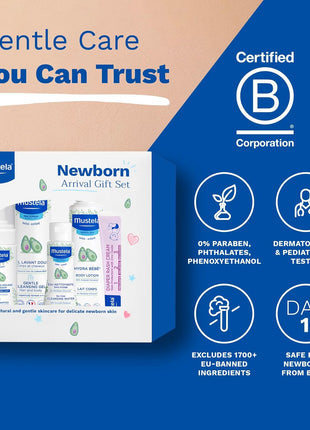 Mustela Newborn Arrival Gift Set - Baby Skincare & Bath Time Essentials - Natural & Plant Based - 5 Items Set