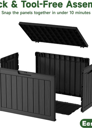 EasyUp 45 Gallon Outdoor Storage Box, Resin Waterproof UV-Resistant Deck Box, Reinforced Stability for Patio, Garden, and Poolside, Striped Black