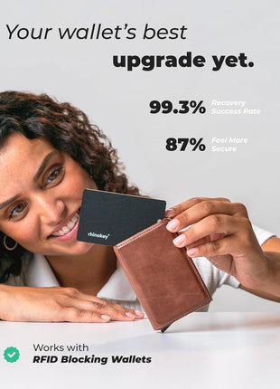 Rhinokey® Apple MFi Certified Wallet Tracker Card Works with Apple Find My (iOS Only) Slim 0.07in Rechargeable IP68 Waterproof Tracker Item Finder Credit Card Tracker for Luggage