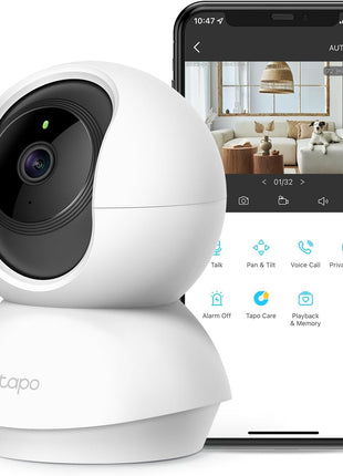 Tapo TP-Link 2K Pan Tilt Security Camera for Baby Monitor, Dog Camera w/Motion Detection, 2-Way Audio Siren, Night Vision, Cloud &SD Card Storage (Up to 256 GB), Works with Alexa & Google Home (C210)