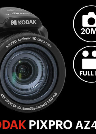 KODAK PIXPRO AZ425 Digital Camera, 42x Optical Zoom Bridge with 20MP BSI Sensor, Li-Ion Battery, OIS, 1080p Full HD Video, Black