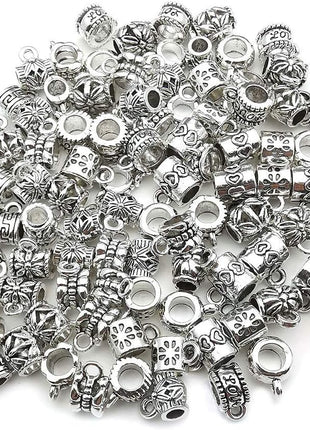WOCRAFT 100 pcs Clasp Bail beads Charms,Bail Tube Beads, Loose Spacer Bead,Bead Hanger Charm for Jewelry Making DIY Necklace Bracelet