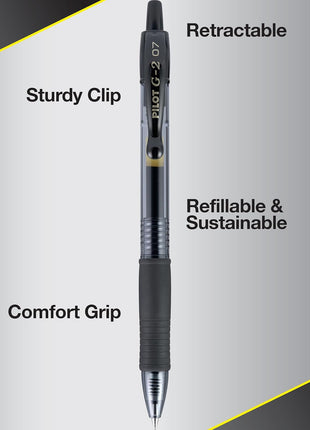 PILOT G2 Pens, 0.7mm, Black Ink, 5-Pack