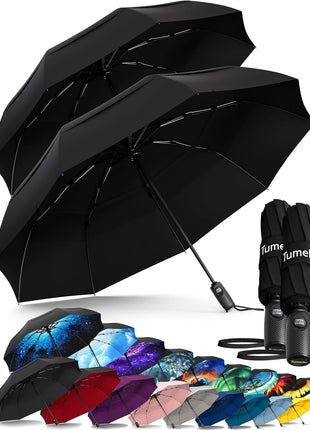 TUMELLA Strongest Windproof Travel Umbrella (Compact, Superior & Beautiful), Small Strong but Light Portable and Automatic Folding Rain Umbrella, Durable Premium Grip, Fits Car and Backpack