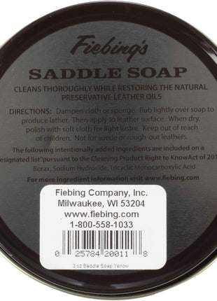 Fiebing's Yellow Saddle Soap for Leather (3.5 oz Tin) - Leather Cleaner & Conditioner to Soften, Protect & Restore Leathercraft - Leather Soap for Car Seat, Couch, Shoe, Purse, Boot, Bag, & Saddles