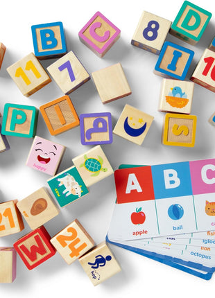 Melissa & Doug Ms. Rachel Letter, Number, and Game Wooden Learning Blocks with Activity Cards for Girls and Boys Toddlers Ages 18 Months+ - FSC Certified