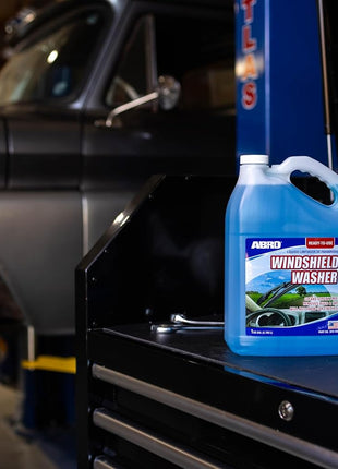 ABRO Windshield Washer Fluid Ready to Use Formula - 1 Gallon, Pre-Mixed, Streak-Free Cleanliness, 2-In-1 Removes Bugs & Tar