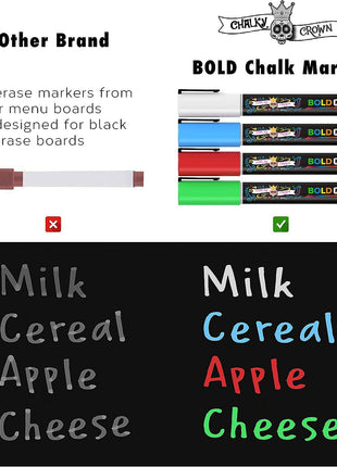 CHALKY CROWN Magnetic Dry Erase Menu Board for Fridge Includes 4 Liquid Chalk Markers - Weekly Meal Planner Blackboard, Grocery List & Notepad for Kitchen Refrigerator - Chalkboard Magnet