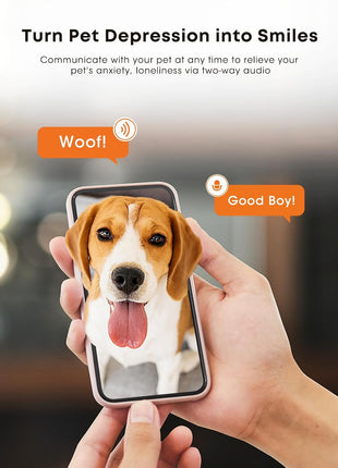Dog Camera with Treat Dispenser, 2K 330° View Pet Monitor with Phone App, Night Vision, 2.4 &5G WiFi, Interactive 2-Way Audio Speaker, Motion Detection, Smart Home Indoor Cam, No Subscription Fee