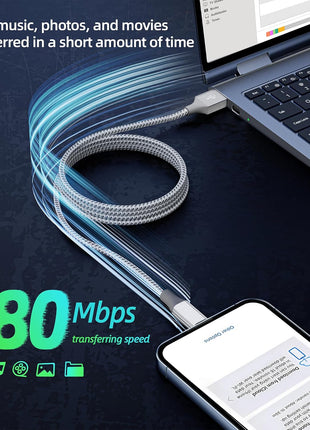 iPhone Charger 3pack 10FT Apple MFi Certified Long Lightning Cable Fast Charging High Speed Data Sync USB Cable Compatible iPhone 14 13/12/11 Pro Max/XS MAX/XR/XS/X/8/7/Plus/6S (Grey White)
