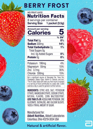 Pedialyte Electrolyte Drink Mix With Zero Sugar | Hydration With Key Electrolytes | Great Hydration Low in Calories | Berry Frost, 8 Powder Packets