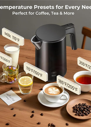 Electric Kettle 1.0L 1200W, 7 Temp Settings, 4H Keep-Warm, Fast-Boil Stainless Steel Electric Tea Kettle, 120V Water Boiler with Auto-Shut Off, Cool Touch PP Exterior for Home Office, Black