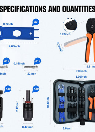 ECO-WORTHY Solar Crimper Tool Kit 13 PCS Solar Tools - a Crimper, 10 Pairs of Solar Connectors, 2 Pairs of Solar Connector Spanner Wrench for Solar Panel Cable Assembly and Installation
