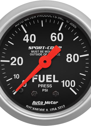 Auto Meter 3312 Sport-Comp Mechanical Fuel Pressure Gauge, 2-1/16 inch (52.4mm)