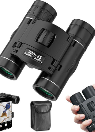 300x25 Binoculars for Adults and Kids, High Powered Mini Pocket Binoculars with Phone Adapter, Waterproof Compact Telescope for Bird Watching, Hunting, Concert, Theater, Opera, Traveling, Sightseeing