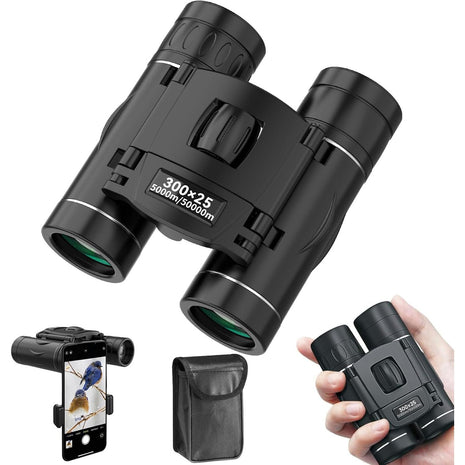 300x25 Binoculars for Adults and Kids, High Powered Mini Pocket Binoculars with Phone Adapter, Waterproof Compact Telescope for Bird Watching, Hunting, Concert, Theater, Opera, Traveling, Sightseeing