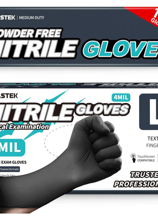 Beastek Black Nitrile Exam Gloves, 4.0 Mil, 100 Pcs Disposable Gloves Powder-Free Latex-Free for Medical, Cooking, Food-Safe (Large)